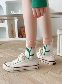 5 pares de calcetines medianos con flores 3D de colores aleatorios para mujer - Multicolor - Ver 6