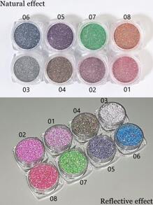 8/6/4pcs Reflective Nail Powder, Gold, Silver, Pink, Glitter In The Dark, Holographic Nail Design, Y2K Party, Cute And Charming Nail Decoration, DIY Nail Salon Nail Supplies - Multicolor - View 12