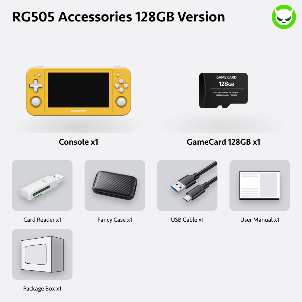 Anbernic RG505[Amazing Bundle:Buy 1 Get 1Game Card(256GB)+5 Customized Games+1Card Reader+1 Fancy Case+1 Screen Protector+1 Type-C Cable]Handheld Game Console 4.95'' OLED Touch Screen Android 12 Unisoc Tiger T618  Store Over 22K Games 26 Emulators