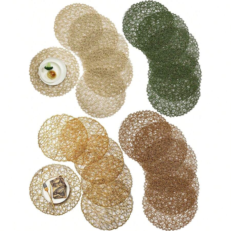 6 bucăți/Set Șervețe de loc rotunde țesute goale, design minimalist modern, lavabile, ușor de curățat, ștergere, antiderapante, rezistente la căldură, covorașe de masă, decor de festival de nuntă de vacanță