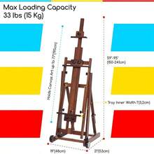 MEEDEN Versatile Studio H-Frame Easel - All Media Adjustable Beech Wood Studio Easel, Painting Floor Easel Stand, Movable And Tilting Flat Available, Holds Canvas Art Up To 77" - 棕色 - 查看 2
