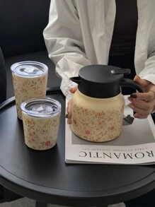 إبريق قهوة/شاي من الفولاذ المقاوم للصدأ عازل للحرارة ذو جدران مزدوجة بسعة 800 مل وبنمط زهري ياباني ، مناسب للمكتب والمطعم والاستخدام الخارجي ، هدية رائعة لأعياد الميلاد وعيد الحب وعيد الأم وبداية العام الدراسي