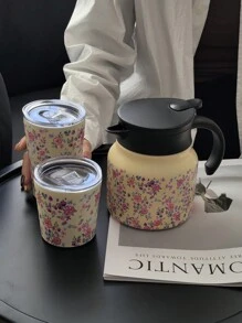 إبريق قهوة/شاي من الفولاذ المقاوم للصدأ عازل للحرارة ذو جدران مزدوجة بسعة 800 مل وبنمط زهري ياباني ، مناسب للمكتب والمطعم والاستخدام الخارجي ، هدية رائعة لأعياد الميلاد وعيد الحب وعيد الأم وبداية العام الدراسي