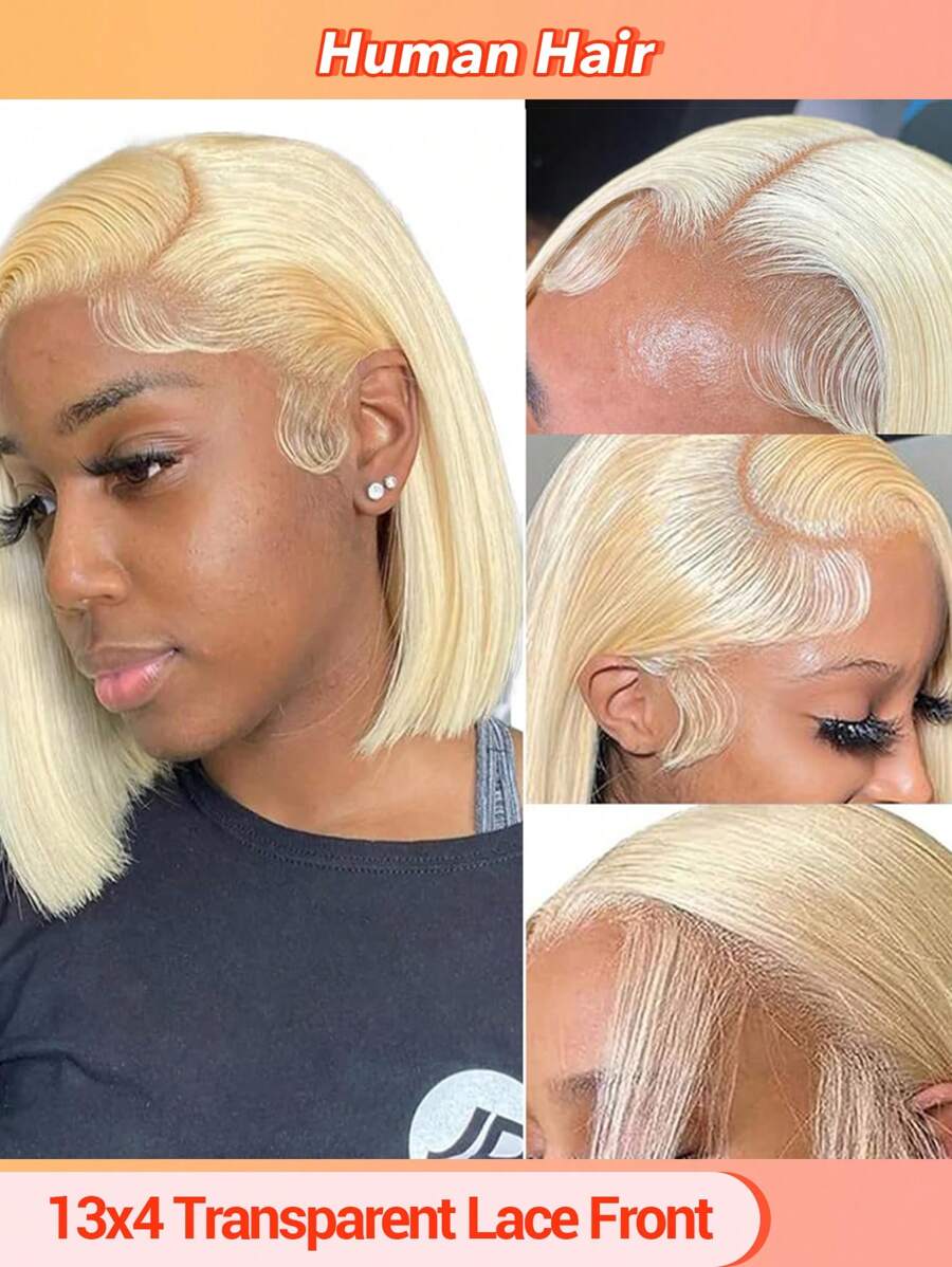 金色蕾丝前假发 金色波波头蕾丝前假发 人发 13X4 613 波波头假发 人发 预拔婴儿头发 180% 密度