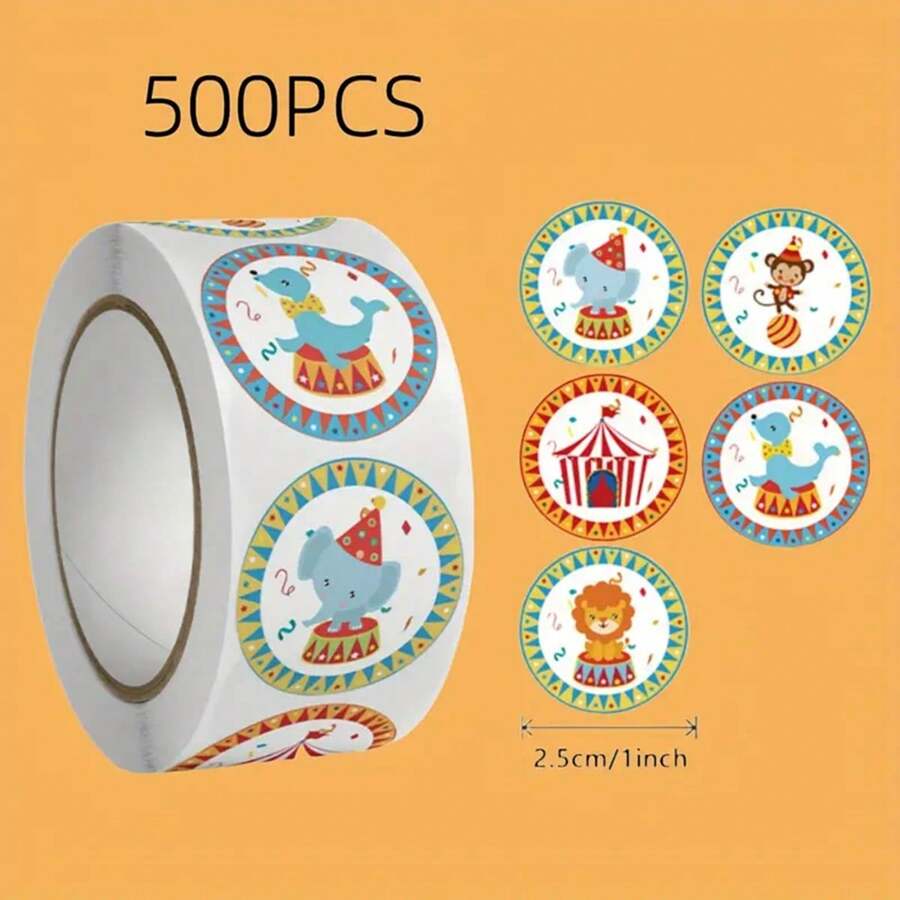 500pcs/Roll Circus Animal Reward Stickers, Gift Decorative Seal Stickers - Multicolor - View 1