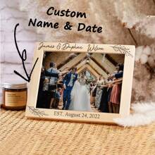 Moldura de Foto de Casamento Personalizada com Nome e Texto, Moldura de Foto de Noivado Personalizada com Modelos Verticais e Horizontais, Moldura de Foto Familiar Gravada Universalmente, Moldura de Foto de Casais, Presente de Formatura para Ela, Decoração do Dia dos Namorados, Multifuncional, Ornamental, Anti-Mofo, Reutilizável, Adorável, Fofo, Vintage, Colorido, Personalizado, Único, Presentes Ideais para Ele, Presentes Ideais para Atualização de Quarto, Aniversário, Atualização do Lar