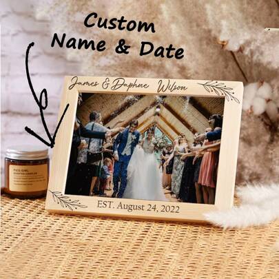 Personalized Name&Text Wedding Photo Frame, Custom Engagement Photo Frame Vertical And Horizontal Models Are Universal Engraved Family Picture Frame, Couples Photo Frame, Graduation Gift For Her, Valentine Day Decor, Multi-Functional, Ornamental, Anti-Mold, Reusable, Adorable, Cute, Vintage, Colorful, Custom, Personalized, Unique, Ideal Gifts For Him, Ideal Gifts Bedroom Refresh Birthday,Home Refresh