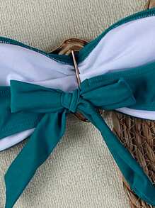 Bộ bikini không dây Polovedo chính hãng màu xanh dương trơn, gợi cảm, thanh lịch, thích hợp cho đi biển, dự tiệc, hẹn hò, mùa xuân/hè. - Màu xanh hải quân - Xem 4