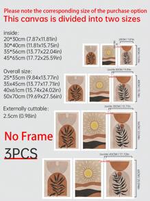 3 件装北欧简约各种几何形状、现代艺术图案、帆布材质、适用于家庭客厅装饰画艺术墙无框画、西式家居装饰、房间海报、极简主义墙面装饰、房间装饰美学、房间装饰用品 - 彩色 - 查看 2