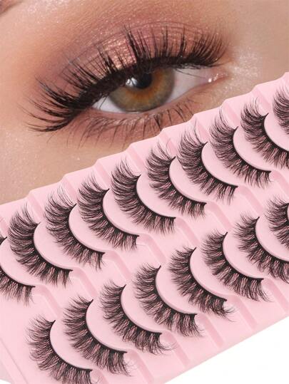 10 par pełnych pasków sztucznych rzęs, w europejskim i amerykańskim stylu, o dużej objętości, supergęste, puszyste, naturalnie wyglądające, z trójwymiarową, stożkową końcówką, wyjątkowo cienkie czarne odrosty, wyraźnie zaznaczone, lekkie i miękkie, bezproblemowe, wielokrotnego użytku, niezbędne do codziennego noszenia, rzęsy na paskach, rzęsy, sztuczne rzęsy