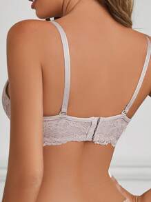 Women's Floral Lace Padded Sexy Bra, Minimalist Fashion For Casual Daily Wear - Khaki - View 2