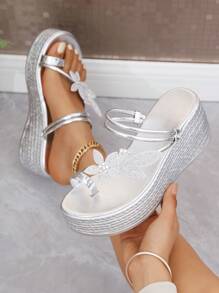 2024 neue Mode Plateau Sandalen für Frauen, mit Strass verzierte Keilabsatz Dicke Sohle Design