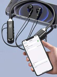 隔音頸帶防汗LED電量顯示數顯無綫耳機 - 黑色 - 查看 1