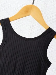 Váy không tay dễ thương ngọt ngào cho bé gái 4-7 tuổi, áo dệt kim gân tạo cảm giác thoải mái, chân váy bồng bềnh bồng bềnh cho phong cách công chúa tinh nghịch, thích hợp mặc hàng ngày, tiệc hồ bơi và nhiều hơn nữa - màu đen - Xem 3