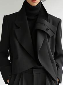 INCERUN Mens Lapel Neck Long Sleve Basic Blazer Coat Party Casual Asymmetrical Hem Jacket Outwear - màu đen - Xem 1