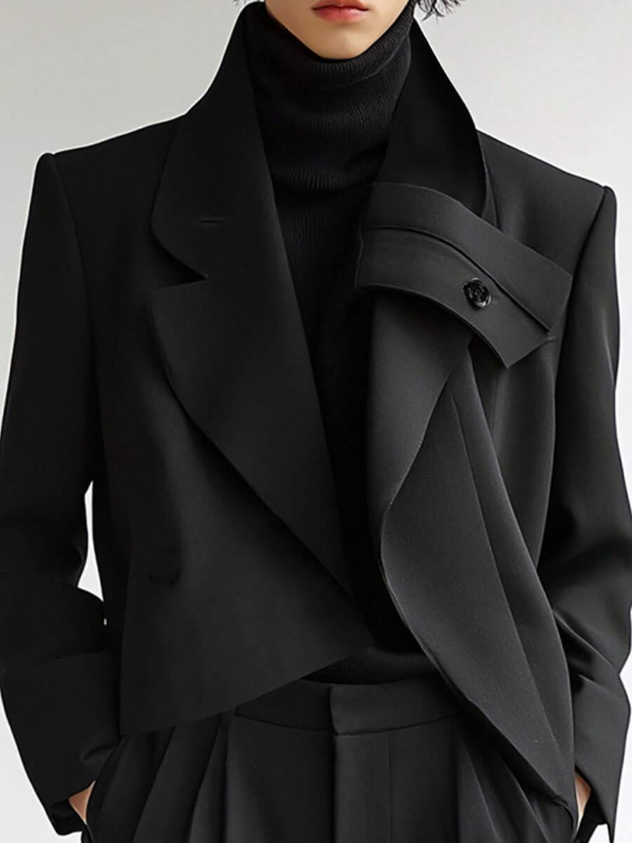 INCERUN Mens Lapel Neck Long Sleve Basic Blazer Coat Party Casual Asymmetrical Hem Jacket Outwear - màu đen - Xem 1