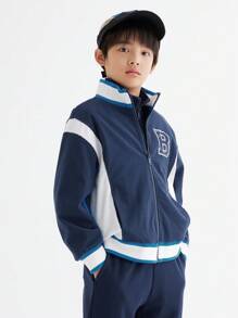 Balabala Boys' Color Block Baseball Jacket, Stylish Spring Sport Coats