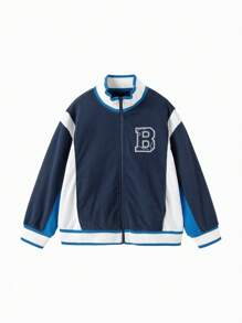 Balabala Boys' Color Block Baseball Jacket, Stylish Spring Sport Coats