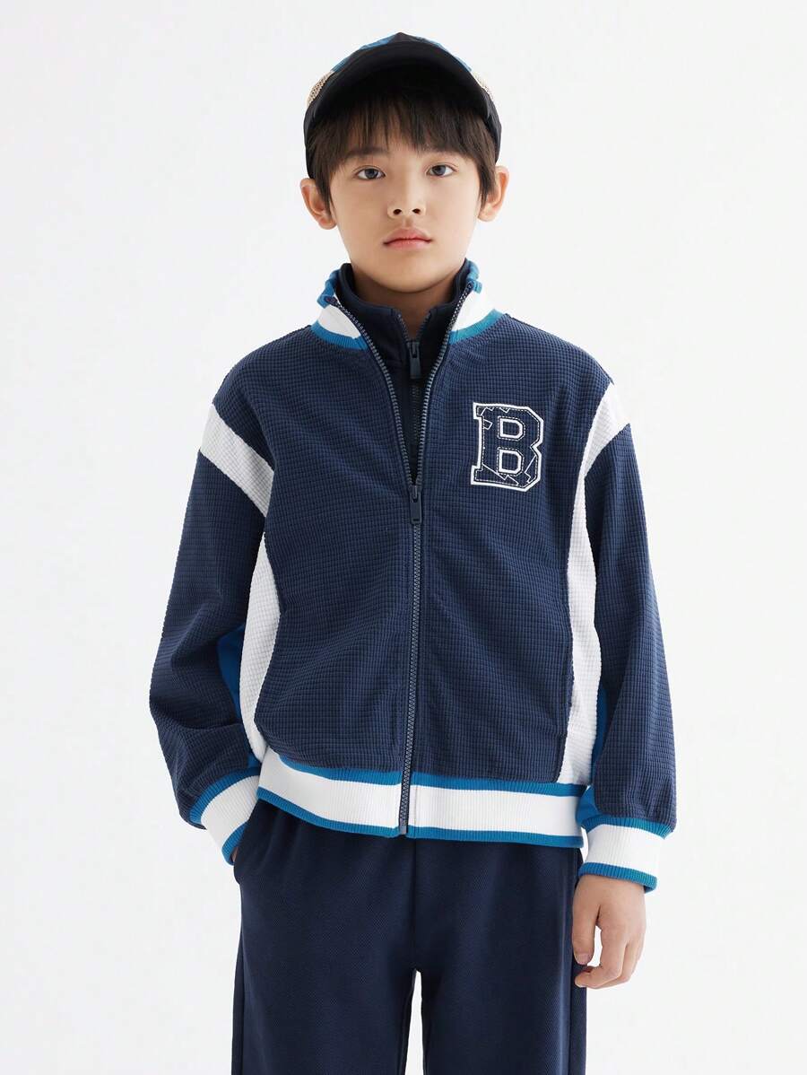 Balabala Boys' Color Block Baseball Jacket, Stylish Spring Sport Coats