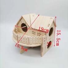 1pc Wooden Hamster House With Swing And Seesaw, Small Wooden Shelter For Hamsters, Quails, Chickens - Multicolor - View 3