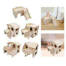 1pc Wooden Hamster House With Swing And Seesaw, Small Wooden Shelter For Hamsters, Quails, Chickens - Multicolor - View 1