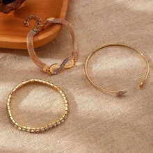 3 peças/Conjunto Pulseira Bracelete com Recorte em Forma de Coração, Design de Sorte Minimalista Vintage