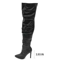 New Autumn And Winter Fashion Pointy Head Spice Girl Style Pleated Pile Pile Fine Heel Hitching Over The Knee Large Size Boots