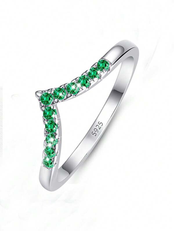 1 anel geométrico em forma de V com zircônia cúbica verde, anel de alta qualidade para uso diário feminino, disponível em 2 cores, presente de Natal ideal para amigos