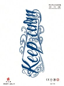 1 件防水纹身贴纸，英文字母图案临时纹身贴花，半永久性植物纹身，防水不反光，易于使用，适合男士手臂、腹部、胸部、背部，持续 7-14 天，非常适合派对、音乐节