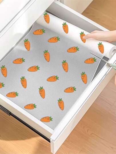 1 rollo de revestimiento plástico antideslizante y resistente al agua, alfombrilla multiusos para gabinetes y cajones, apta para cocina, refrigerador, mesa - Patrón de zanahoria (Longitud: 300/200/100cm - Ancho: 30cm)