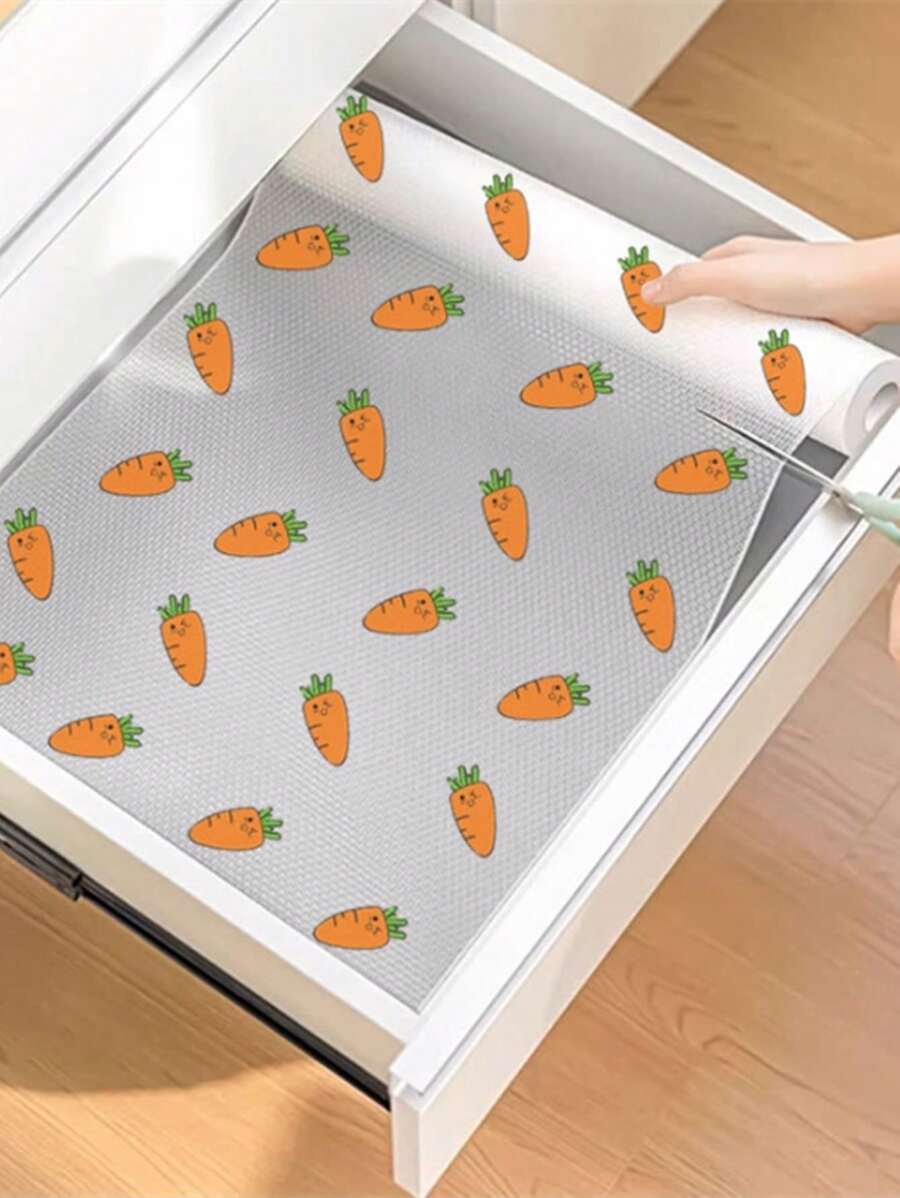 1卷防水防滑塑料货架垫，多用途橱柜抽屉垫，适用于厨房、冰箱、桌子 - 胡萝卜图案（长度：300/200/100厘米 - 宽度：30厘米） - 彩色 - 查看 1