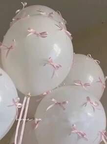 92/102pcs/Set White Latex Balloon With Pink Bow, Internet Celebrity Outdoor Photo, Bow Decoration, Valentine's Day, Family Birthday Party, Wedding