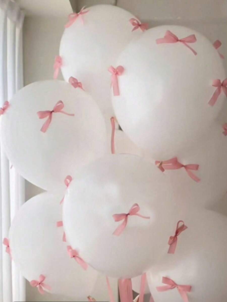 92/102pcs/Set White Latex Balloon With Pink Bow, Internet Celebrity Outdoor Photo, Bow Decoration, Valentine's Day, Family Birthday Party, Wedding