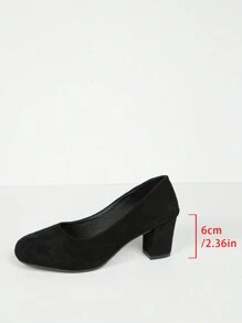 Bombas de tacón alto de punta redonda clásicas de unicolor para mujer, versátiles para uso diario y a juego con pantalones/faldas
