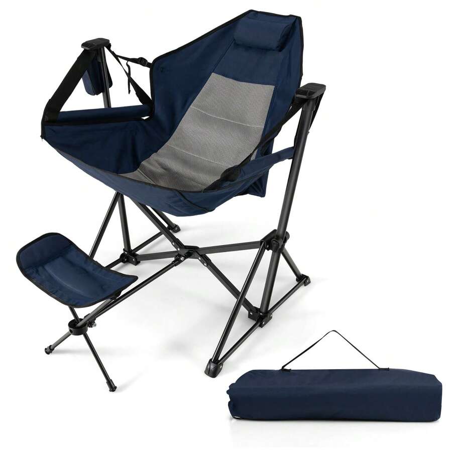 Homasis Hammock Camping Chair W/ Retractable Footrest & Carrying Bag For Camping Picnic - Navy Blue - View 1