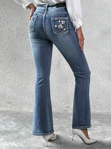 Flare Jeans For Women Women's Bootcut Bell Bottom Jeans Mid Waisted Stretch Slimming Bell Bottoms Jeans - Rửa trung bình - Xem 4
