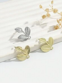 8 piezas Pendientes de botón con diseño geométrico de hoja chapado en oro, accesorios de joyería DIY, piezas geométricas electrolíticas de al por mayor