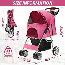 4 Wheel Pet Stroller Suitable For Small And Medium Dogs And Cats Breathable - Pink - View 2