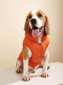 1 buah Mantel Anjing Luar Ruangan Tahan Angin, Warna Polos Minimalis dengan Lapisan Termal, Ukuran Anjing Besar - Jeruk - View 3