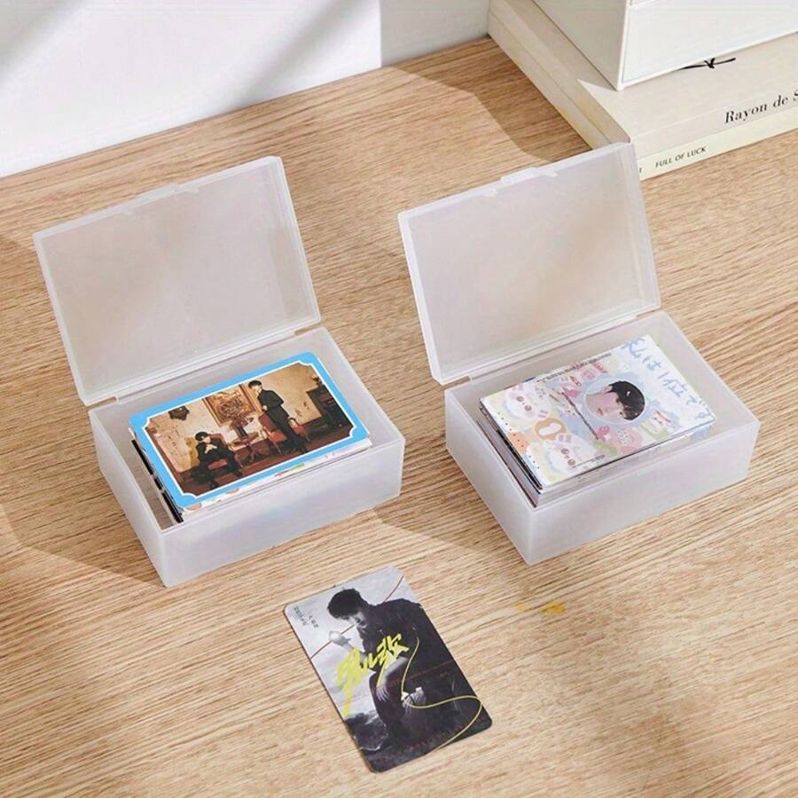 1 pieza Caja de almacenamiento de tarjetas de plástico, caja portátil de tarjetas, caja de almacenamiento de tarjetas de estrellas, caja de almacenamiento de tarjetas de juego, organizador de escritorio con tapa, contenedor de almacenamiento - transparente - Ver 1