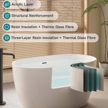 XIXISHUI XIXISHUI Acrylic Freestanding Bathtub White Oval: Contemporary Soaking Tubs With Chrome Overflow And Pop-Up Drain For Women Home