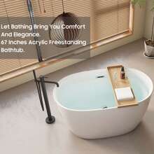 XIXISHUI XIXISHUI Acrylic Freestanding Bathtub White Oval: Contemporary Soaking Tubs With Chrome Overflow And Pop-Up Drain For Women Home