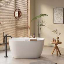 XIXISHUI XIXISHUI Acrylic Freestanding Bathtub White Oval: Contemporary Soaking Tubs With Chrome Overflow And Pop-Up Drain For Women Home
