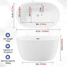 XIXISHUI XIXISHUI Acrylic Freestanding Bathtub White Oval: Contemporary Soaking Tubs With Chrome Overflow And Pop-Up Drain For Women Home