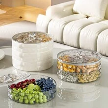 Caja para snacks con formato dividido, bandeja de caramelos con tapa, caja de almacenamiento para semillas de melón, artículos para el hogar, organizador de cocina - color crema - Ver 3