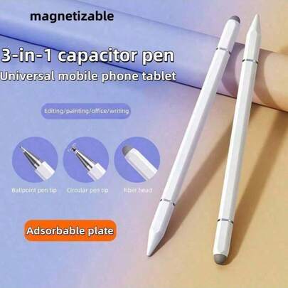 1pc 3-In-1 Universal Stylus Pen, Compatible With Tablets, Smartphones (Apple, Android, OPPO, ), For Editing And Drawing