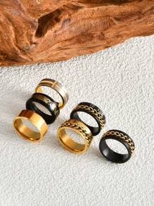 6 件时尚派对罗马数字浮雕戒指套装，包括链环、龙纹环、十字环、斜边和光滑扁平环，多功能珠宝配件 - 嘻哈個性戒指套裝 - 查看 22