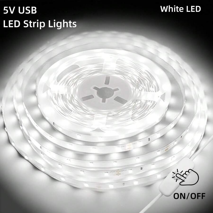 LED Strip Light 5V USB Powered, 16.5FT/5M  LED Vanity Mirror Lights LED White Light,Flexible Under Cabinet Tape Light For Bedroom,Kitchen,Home Vanity Mirror Lighting - white - View 1