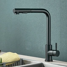 Kitchen Faucet With Pull Out Sprayer Single Hole Single Handle Commercial Faucet For Bar Sink 2 Outlet Mode Modern 360 Swivel Spout Stainless Steel Utility Laundry Mixer Tap