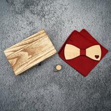 Handcrafted Maple Wooden Bowknot Gift Set - Includes Cufflinks Pocket Square & Gift Box, Perfect For Christmas Gifts, Halloween Decorations, New Year Presents, Weddings, And Party Accessories For Men